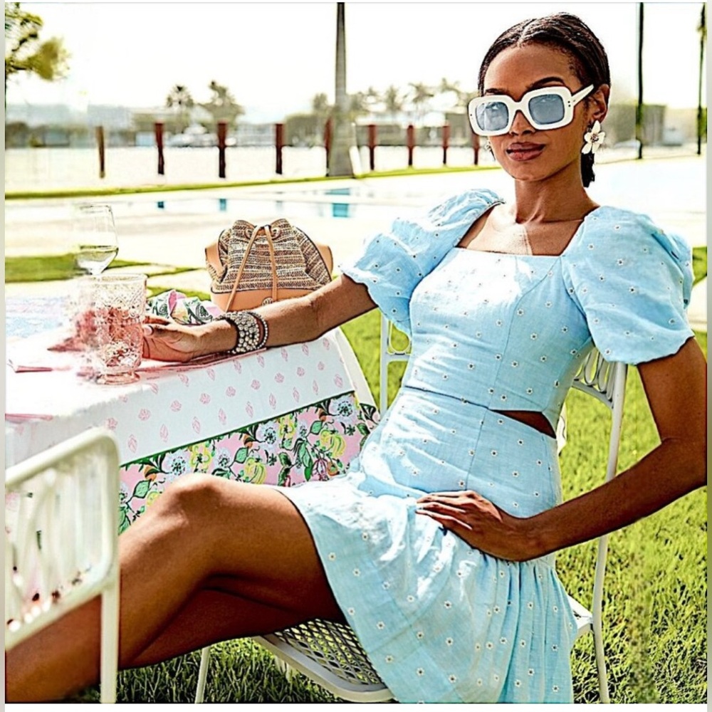 Lilly Pulitzer Kylanne Embroidered Linen Dress in Hydra Blue NWT - Size 6